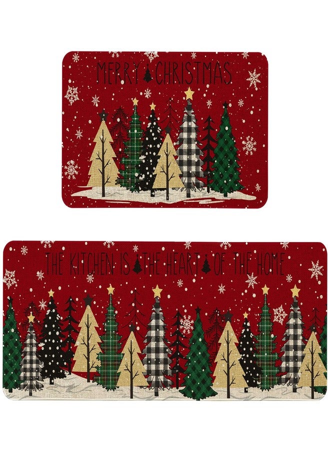 Roszwtit Christmas Tree Kitchen Rugs and Mats Set of 2, Merry Christmas Kitchen Mat, Winter Holiday Xmas Washable Non-Slip Floor Mats for Christmas Kitchen Decor - 17x29 and 17x47 Inch - Image 1